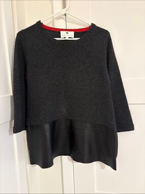 LISA PERRY Pullover with Leather Hem